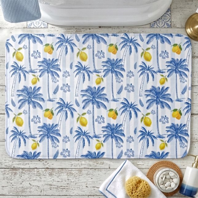 Tapis De Bain Blue Toile Palm Trees Lemons  (Créateur téléchargé)
