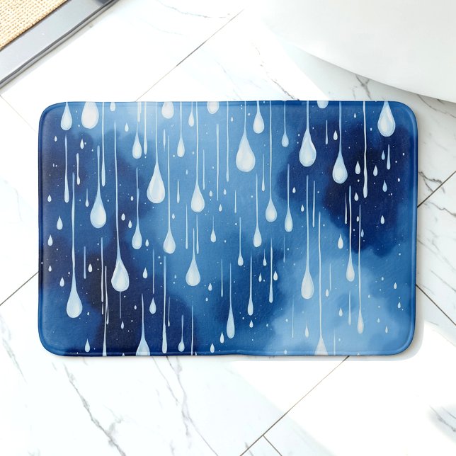 Tapis De Bain Blue White Nature Raindrops Motif Bath Mat (Créateur téléchargé)