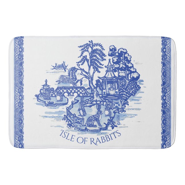 Tapis De Bain Blue Willow Rabbit Island Whimsical Pottery Look (Devant)