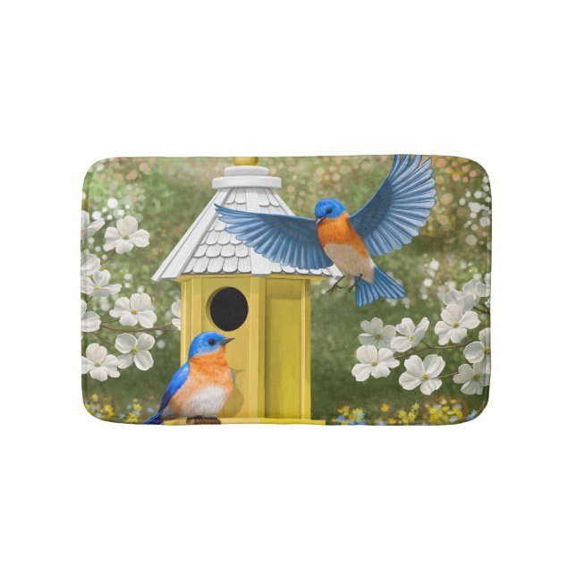 Tapis De Bain Bluebirds et Hexagon Birdhouse Blue (Devant)