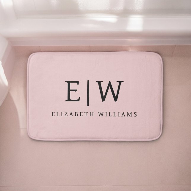 Tapis De Bain Blush Dusty Rose Moderne Écriture Féminine Monogra (Créateur téléchargé)