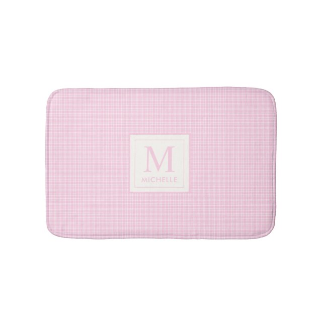 Tapis De Bain Blush Pastel Rose Bébé et Carreaux Blancs (Devant)