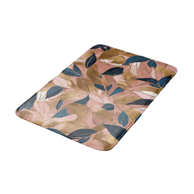 Tapis De Bain Blush Pink Gold Boho Collection Feuille populaire (Angle)