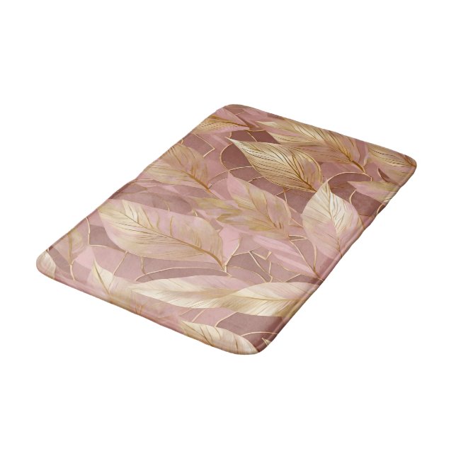 Tapis De Bain Blush Pink Gold Boho Modern Leaves Collection (Angle)