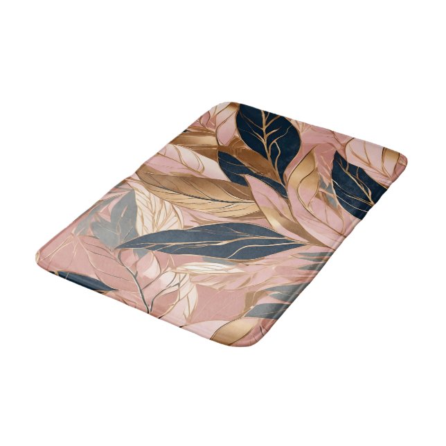 Tapis De Bain Blush Pink Gold Modern Boho Collection Feuilles (Angle)