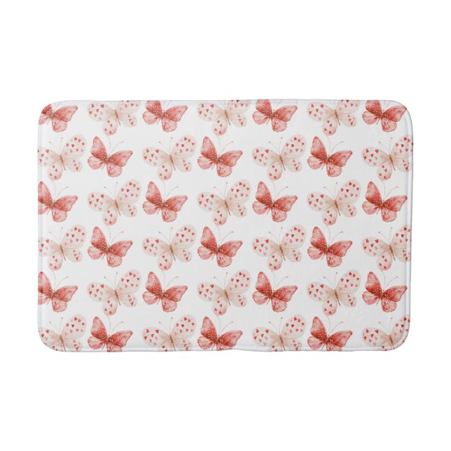 Tapis De Bain Blush Pink Red Butterflies   (Devant)