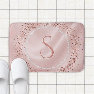 Tapis De Bain Blush Rose Glamour Pailleté Monogramme