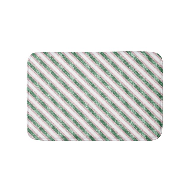 Tapis De Bain Blush Rose Vert Pailleté Rayures Noël   (Devant)
