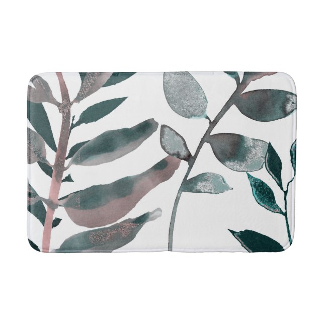 Tapis De Bain Blush Rustique Feuillage Botanique Aquarelle (Devant)