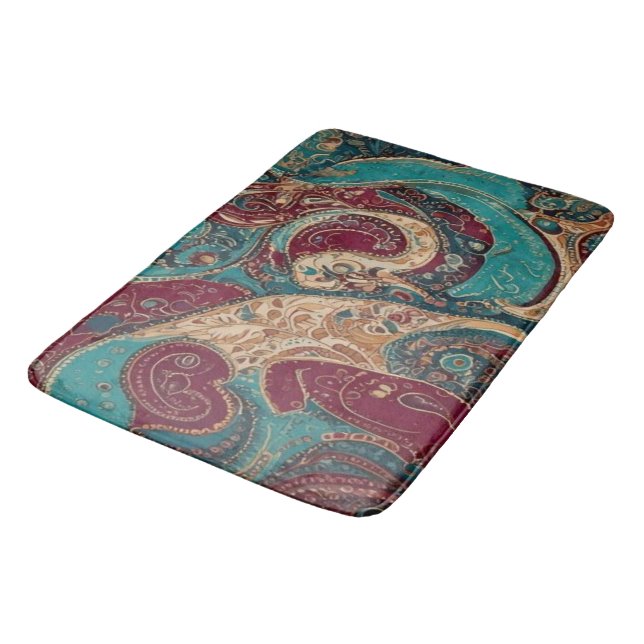 Tapis de bain bohème aux tons de bijoux ornés (Angle)
