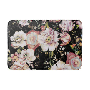 Tapis De Bain bohème chic rose pâle fleurs sombres floral