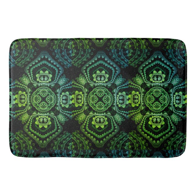 Tapis de bain bohème vert, noir et bleu (Devant)