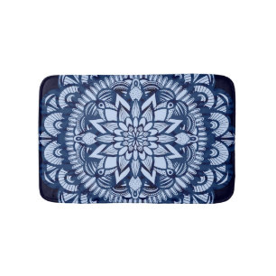 Tapis De Bain Bohemian Navy Blue Tie Dye Mandala