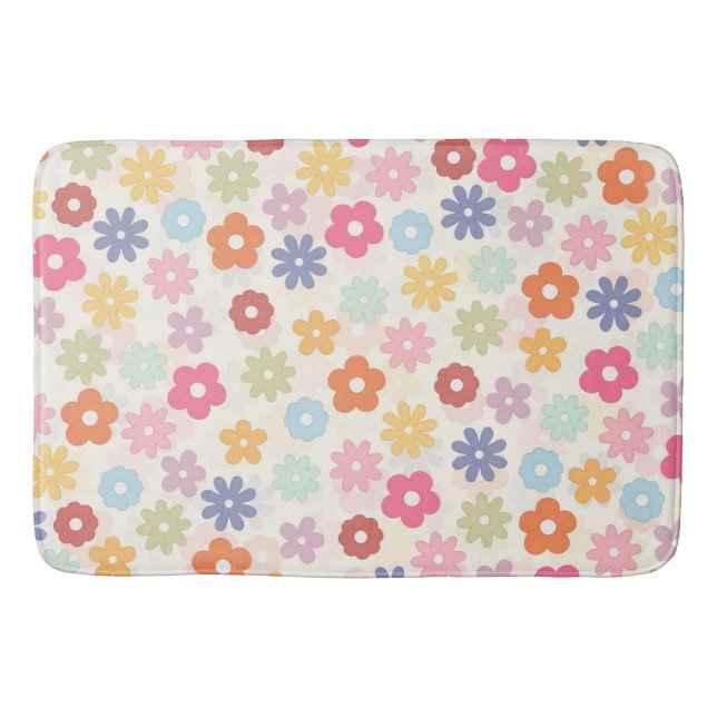 Tapis De Bain Boho 70's Retro Daisy Flowers (Devant)