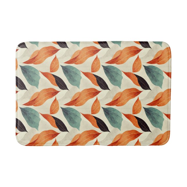 Tapis De Bain Boho artistique orange bleu noir feuilles (Devant)