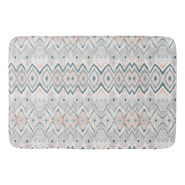 Tapis De Bain Boho Beach Turquoise Pêche Gris Chevron Diamant (Devant)
