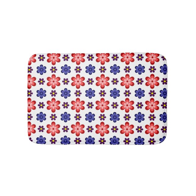Tapis De Bain Boho Blue Purple Red Flowers Small Bath Mat (Devant)