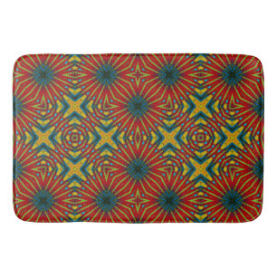 Tapis De Bain Boho Géométrique Brown Rouge Jaune Bleu Ethnique T