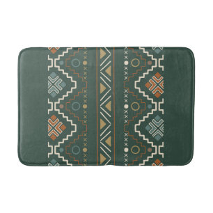 Tapis De Bain Boho Green et Terracotta Brown Motif tribal