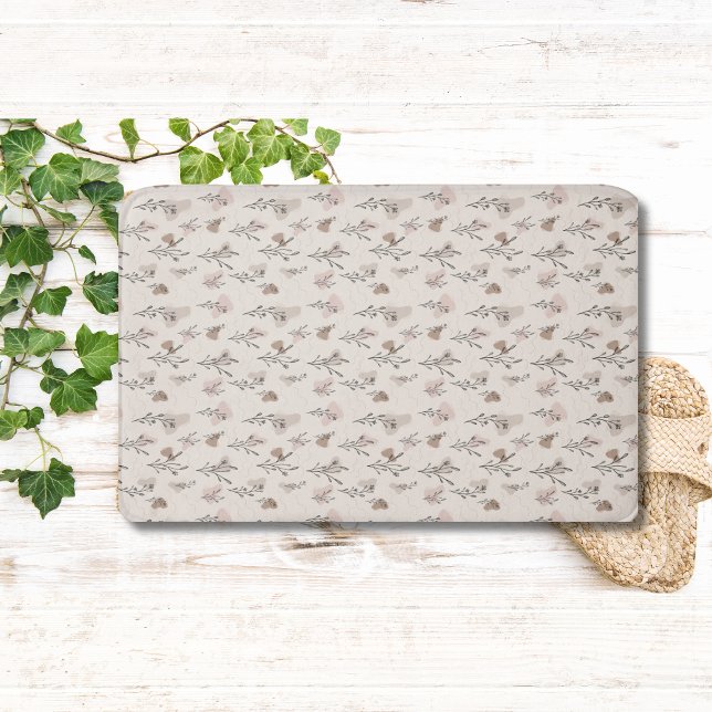Tapis De Bain Boho Leaves Botanique Beige Crème Rose Noir (Créateur téléchargé)