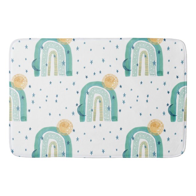 Tapis De Bain Boho moderne arc-en-ciel Sun Moon bleu Turquoise é (Devant)