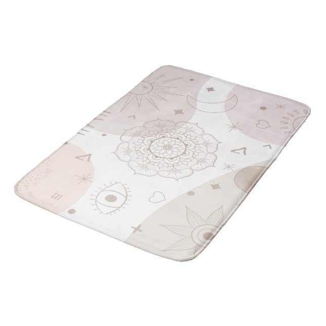 Tapis De Bain Boho Neutral Space Doodles Design esthétique (Angle)