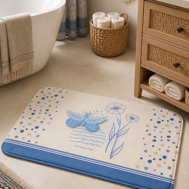 Tapis de bain Boho papillon et botanique (Créateur téléchargé)