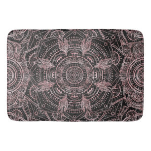 Tapis De Bain Boho Rose Gold Grey Mandala Design élégant