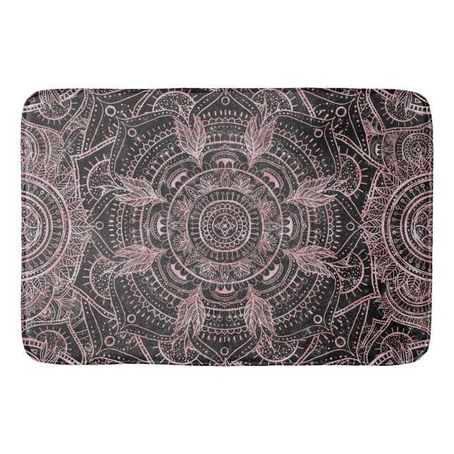 Tapis De Bain Boho Rose Gold Grey Mandala Design élégant (Devant)