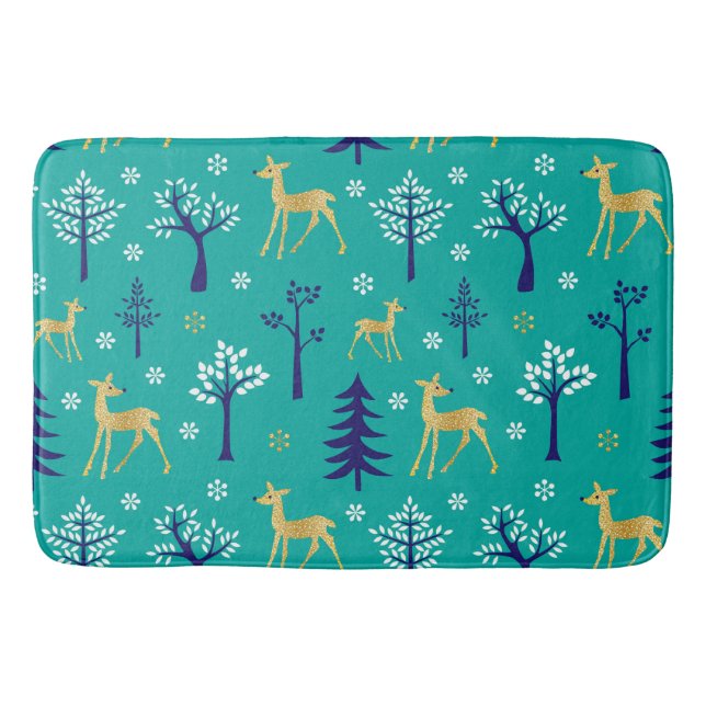 Tapis De Bain Boho Trees Gold Deers Moderne (Devant)