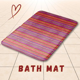 Tapis De Bain Boho Vintage Rouge Violet Rayures -