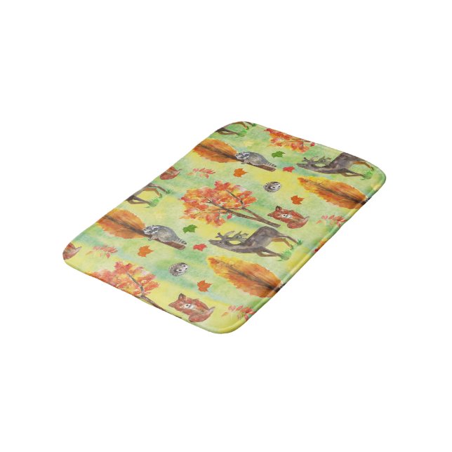 Tapis De Bain Bois Animaux d'aquarelle (Angle)