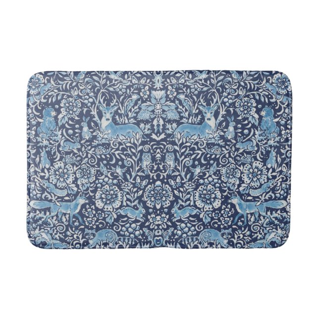 Tapis De Bain Bois Bleu Animal Fox Owl Rabbit William Morris (Devant)