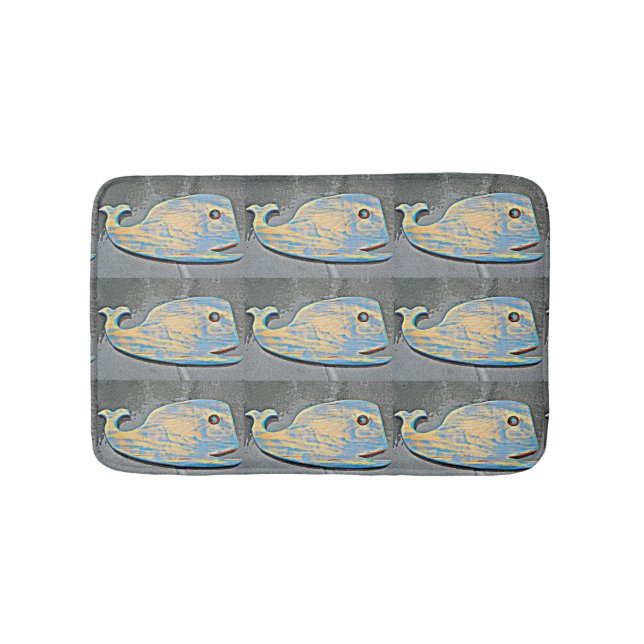 Tapis De Bain bois folk art baleines bleues (Devant)