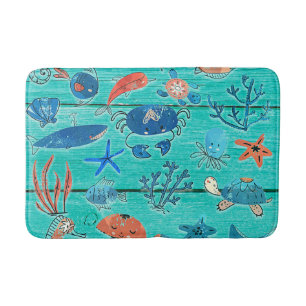 Tapis De Bain Bois sarcelle rustique & Amis fantaisistes sous la