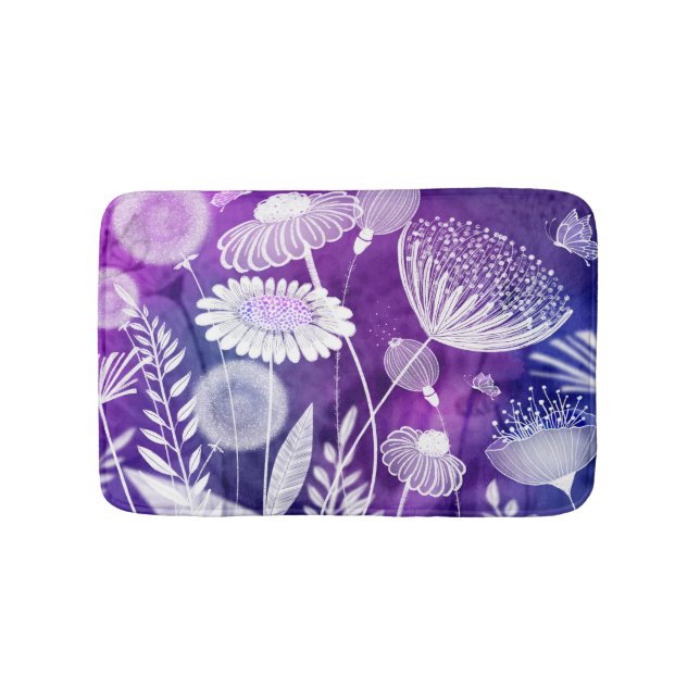 Tapis De Bain Bold Purple and Violet Wild Flower Art (Devant)