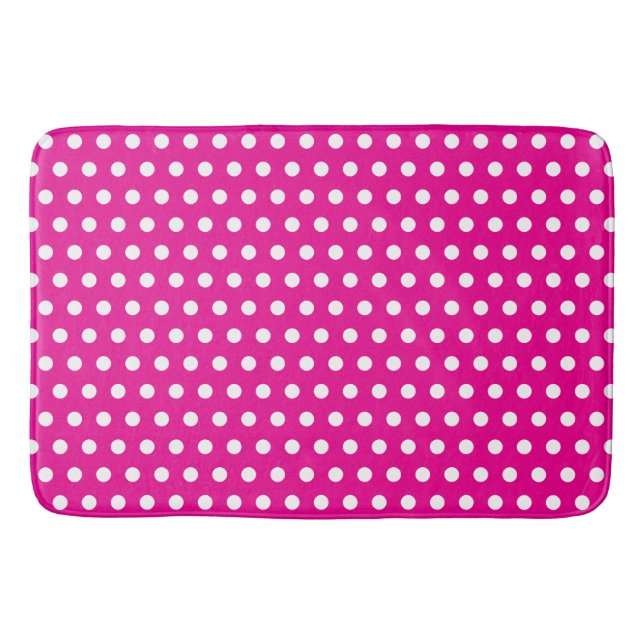 Tapis De Bain Bold White Polka Dots on Hot Pink (Devant)