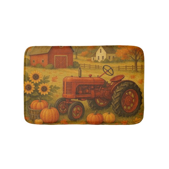 Tapis De Bain Bon automne tracteur classique et ferme (Devant)
