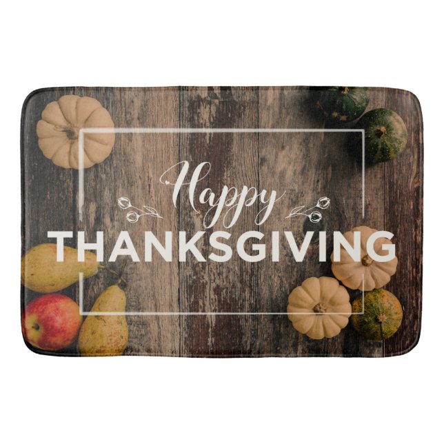 Tapis De Bain Bon thanksgiving Gourds sur bois rustique (Devant)