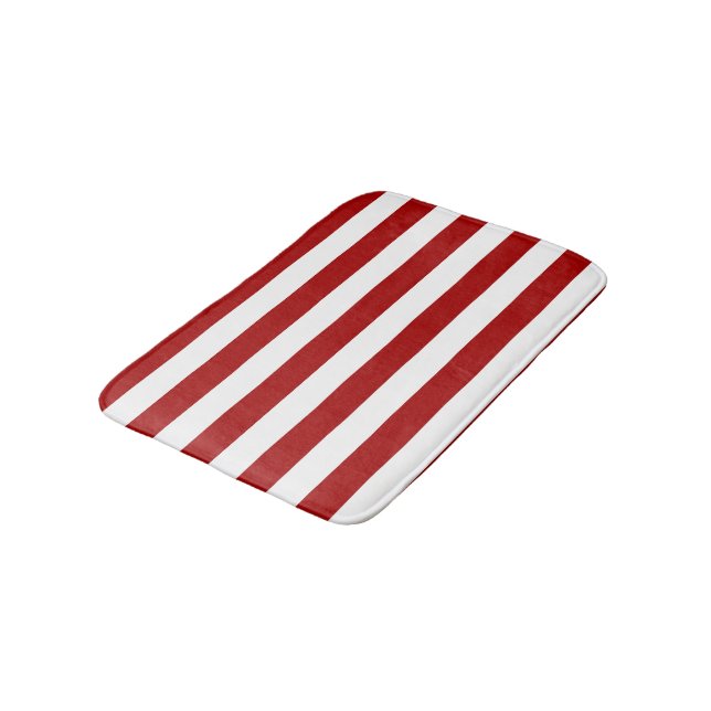 Tapis De Bain Bonbons foncés Pomme rouge et blanc rayures (Angle)