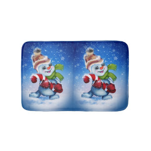 Tapis De Bain Bonhomme de neige avec une écharpe