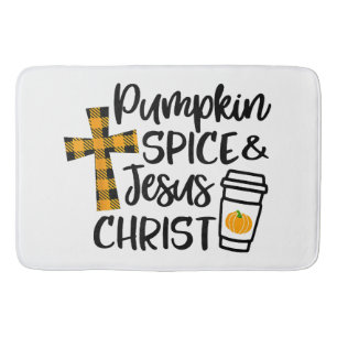 Tapis De Bain Bonjour Automne Citrouille Épices et Jésus Christ 