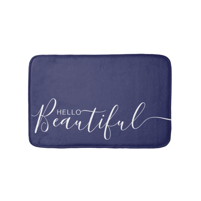 Tapis De Bain Bonjour Belle Marine Bleu Blanc Typographie Modern (Devant)
