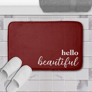 Tapis De Bain Bonjour belle typographie blanc & rouge foncé
