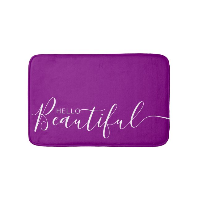 Tapis De Bain Bonjour belle violet blanc typographie moderne   (Devant)