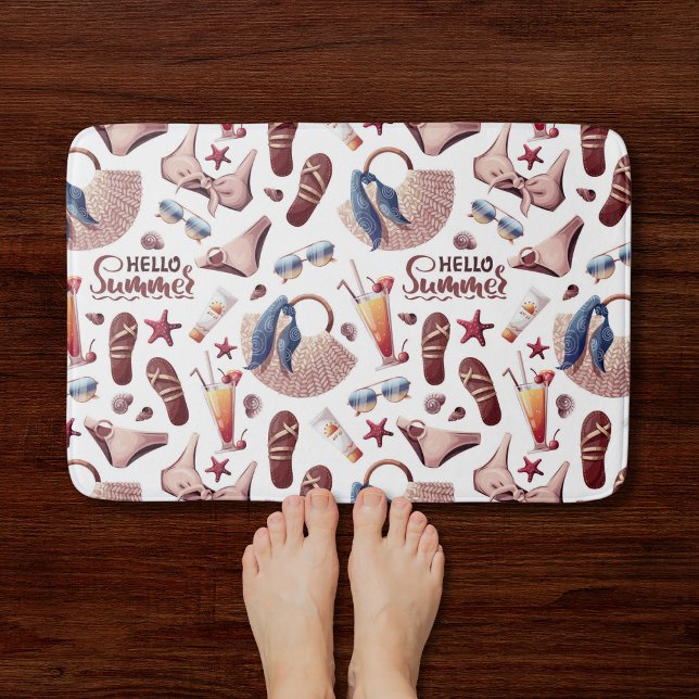 Tapis de bain Bonjour Plage d'été | Tapis de bain  (Créateur téléchargé)