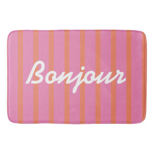 Tapis De Bain Bonjour rose rayé