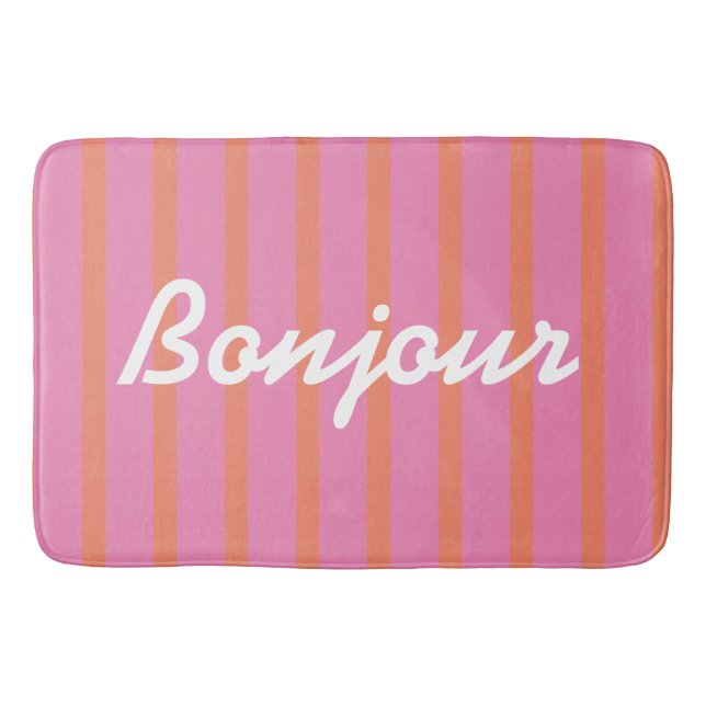 Tapis De Bain Bonjour rose rayé (Devant)