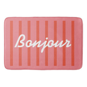 Tapis De Bain Bonjour Rose rayé Coloré Amusant