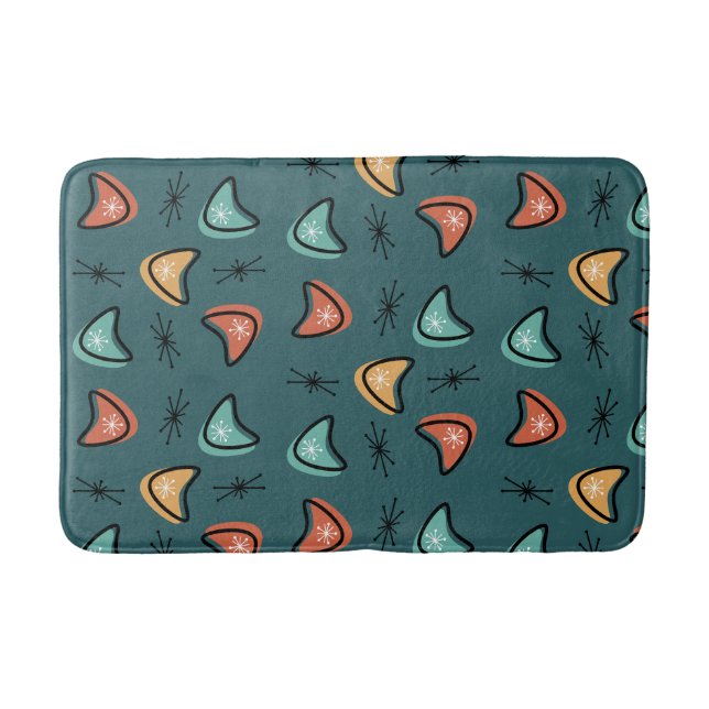 Tapis De Bain Boomerangs atomiques Starbursts Turquoise (Devant)